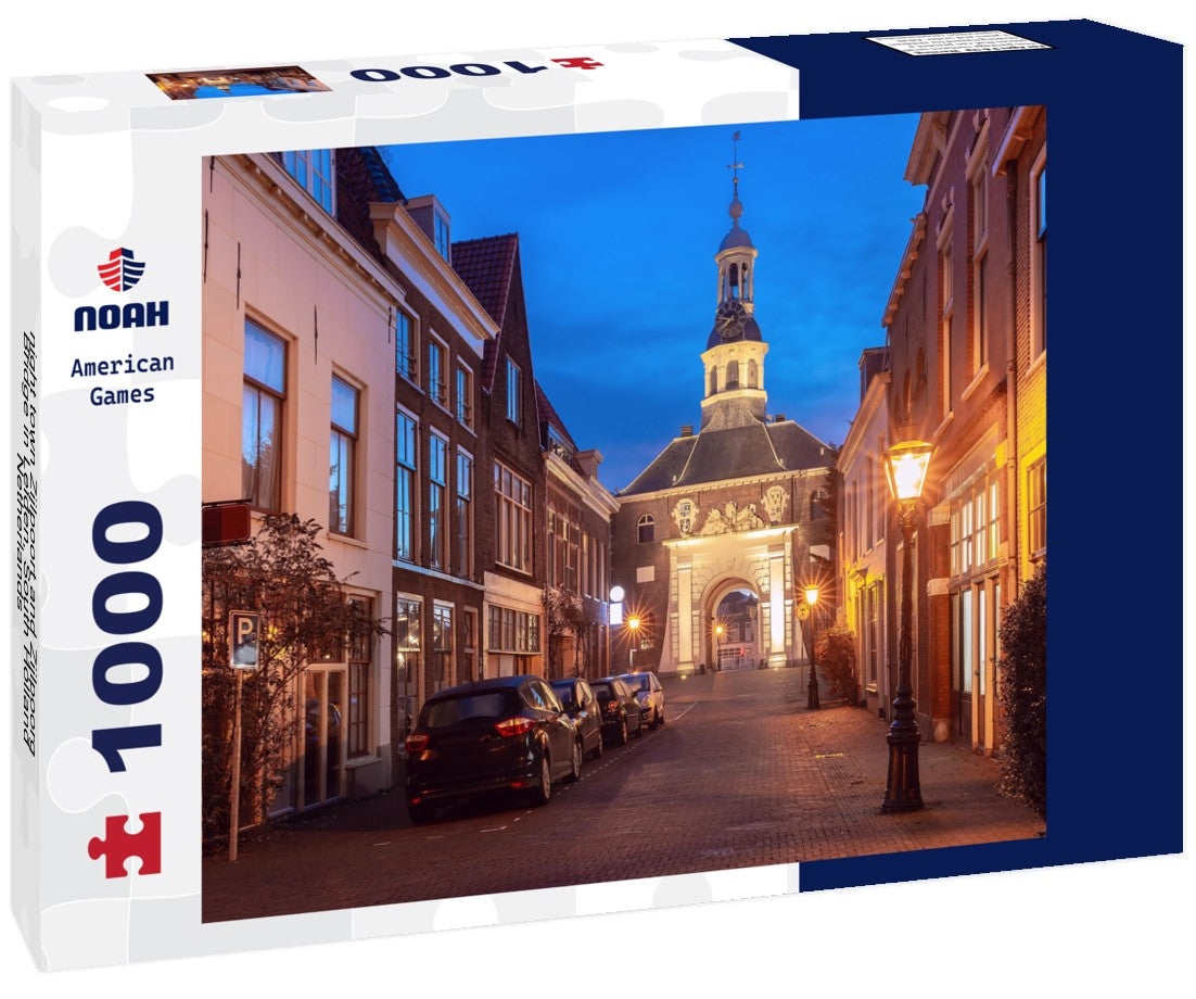 Noah Jigsaw Puzzle night town Zijlpoort and Zijlpoorg Bridge in Leiden, South Holland, Netherlands 1000 pieces
