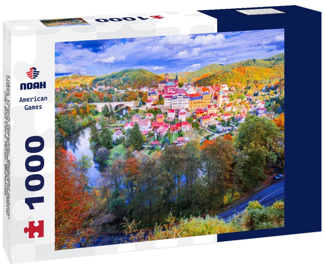 Noah Jigsaw Puzzle Loket, Czech Republic. Beautiful autumn colors in autumn Sudetenland medieval city and Ohre River, Bohemia 1000 pieces