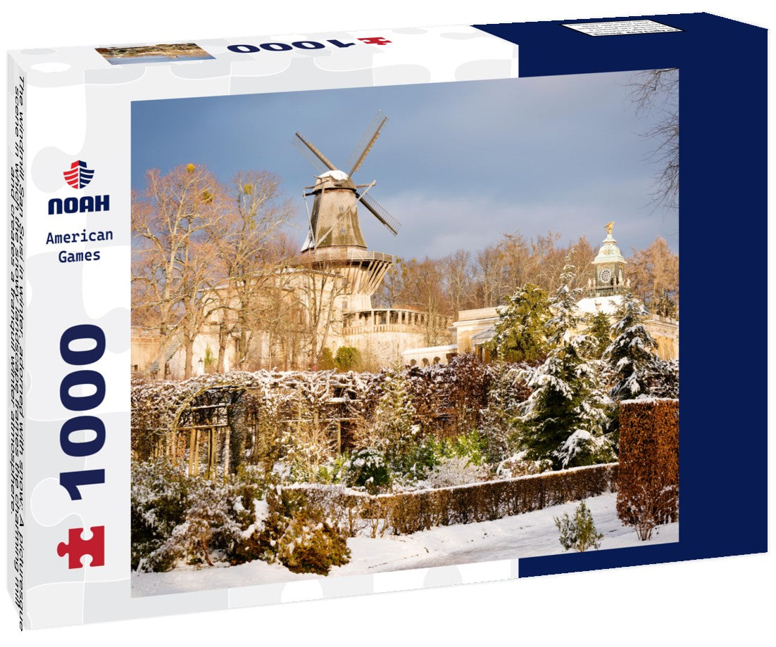 The windmill San Susi in winter, adorned with snow: A picturesque scene in which the snowy landscape frames the charming mill and creates a tranquil winter atmosphere. 1000pc Puzzle