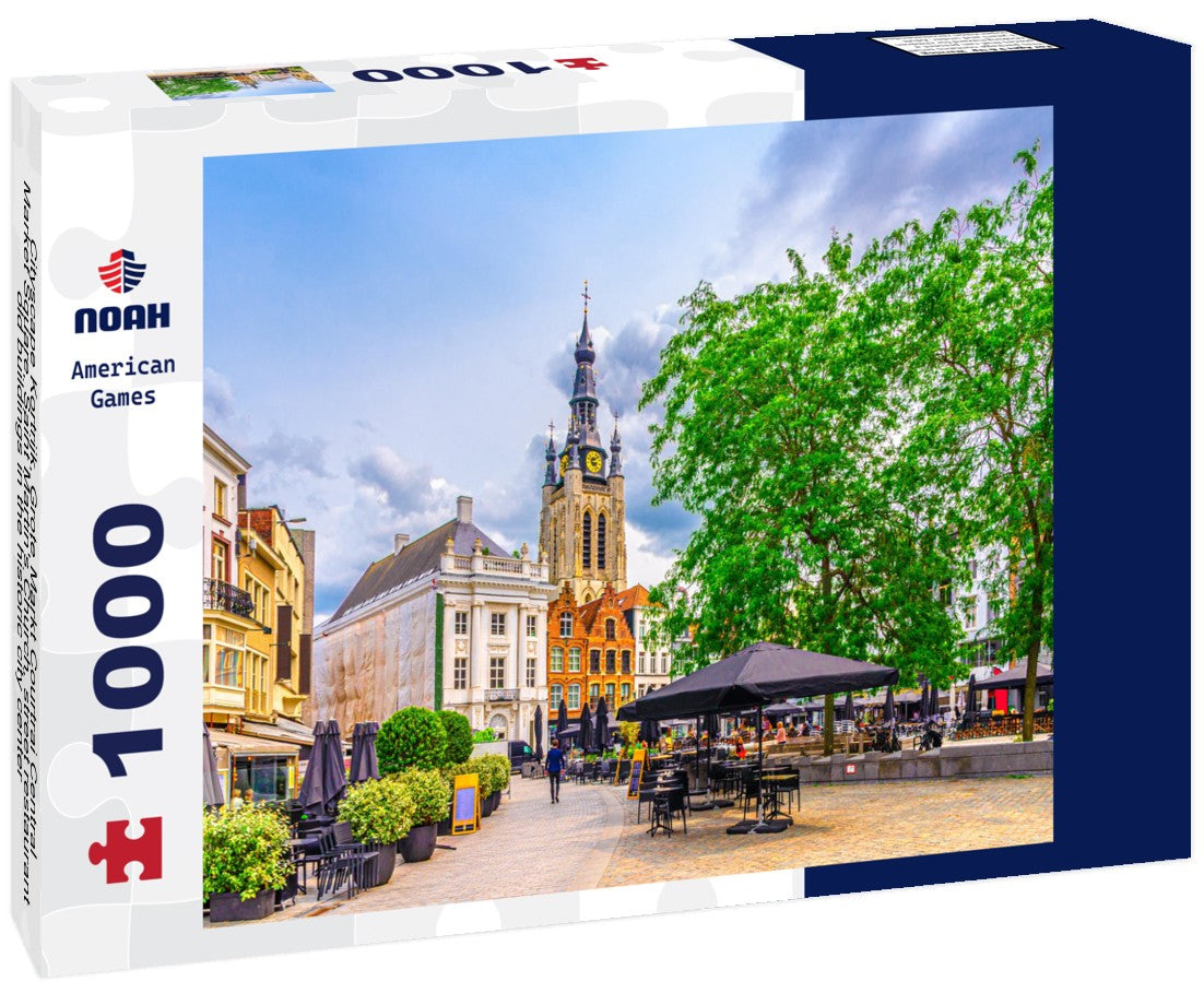 Noah Jigsaw Puzzle Cityscape Kortrijk, Grote Markt Courtrai Central Market Square, Saint Martin's Church, street restaurant, old buildings in the historic city center, old town Kortrijk, West Flanders Province, Belgium 1000 pieces