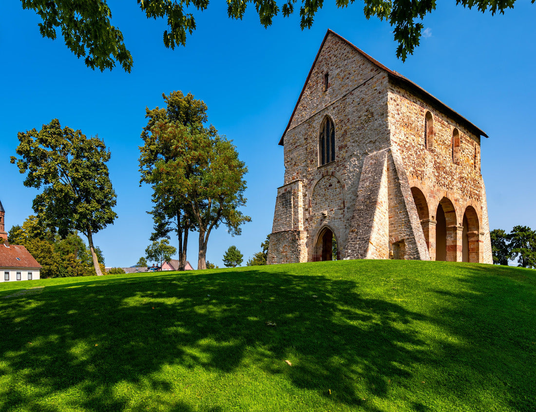 Noah Jigsaw Puzzle Lorsch Abbey with King's Hall and Monastery Mound near Worms in Hessen Germany is public historical monument from the Carolingian Empire on a summer day. Panorama form wide angle frog perspective 1000 pieces