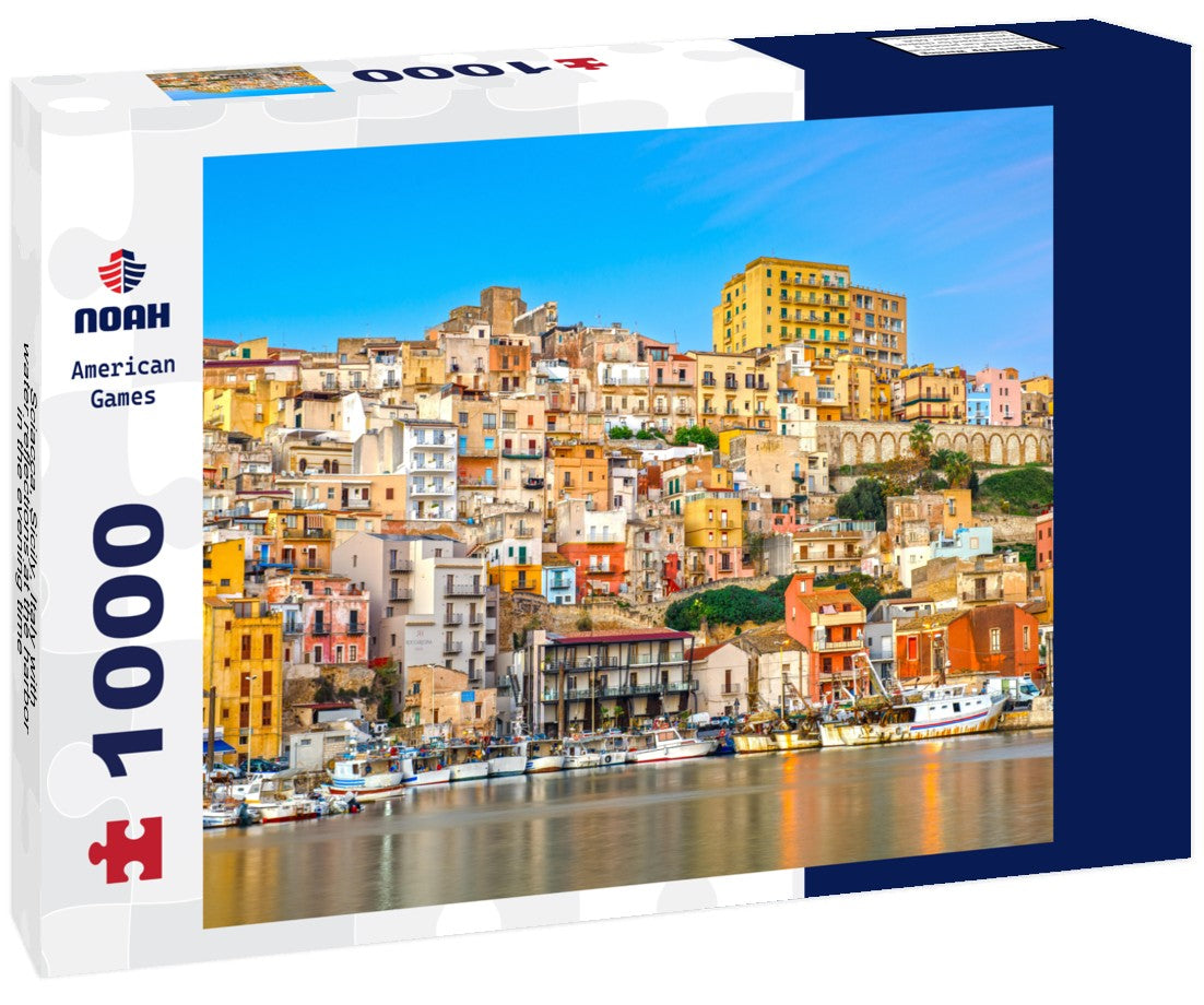Sciacca, Sicily, Italy with water reflections at the harbor in the evening time 1000pc Puzzle