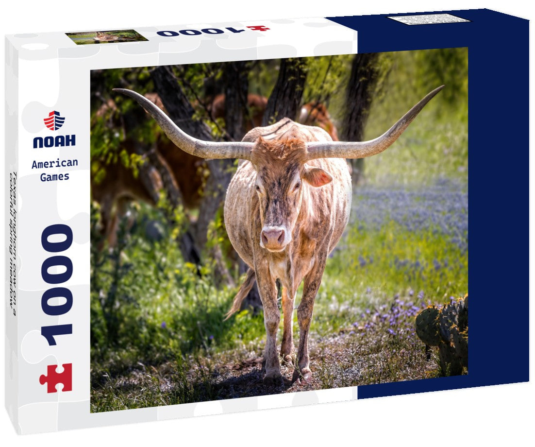 Texas longhorn cow on a colorful spring meadow 1000pc Puzzle