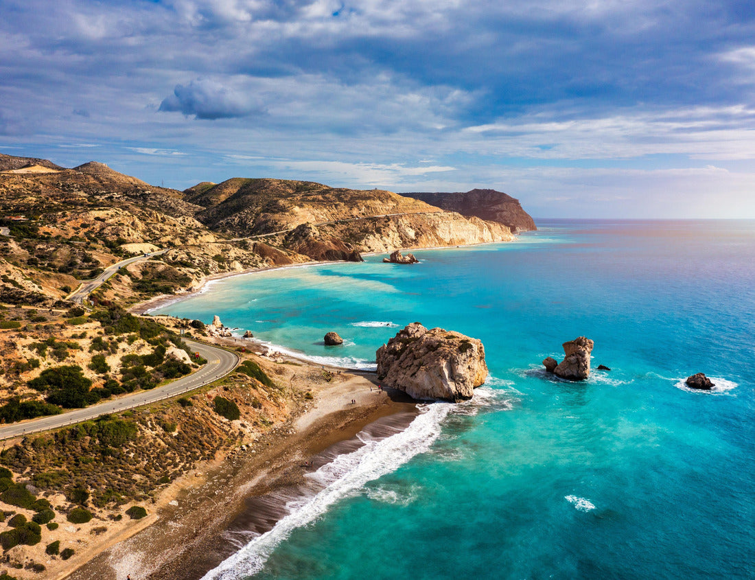 Petra tou Romiou (Aphrodite's Rock) the birthplace of Aphrodite, Paphos, Cyprus. Aerial view of Petra tou Romiou, aka Aphrodite's rock a famous tourist travel destination landmark in Paphos, Cyprus 1000pc Puzzle
