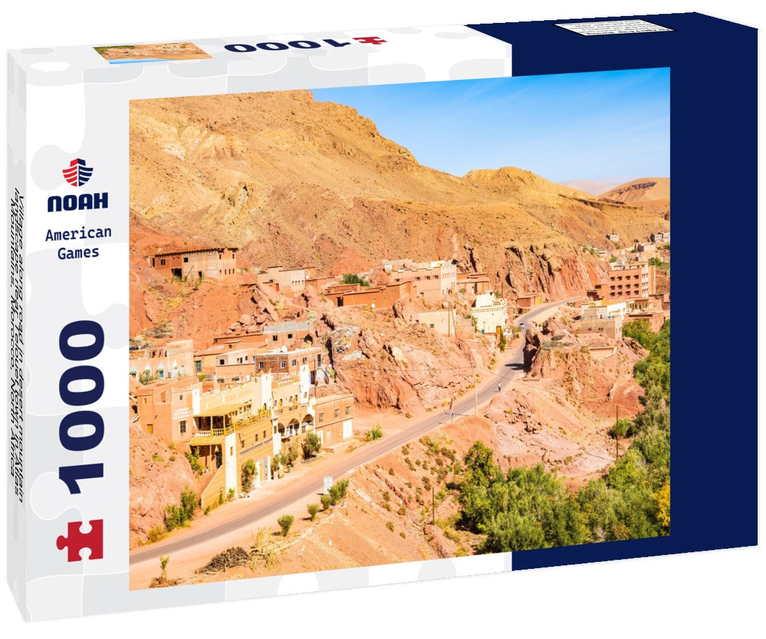 Village along road in desert mountain landscape near Telouet town in Atlas Mountains, Morocco, North Africa 1000pc Puzzle