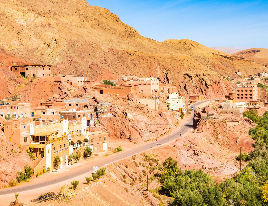 Village along road in desert mountain landscape near Telouet town in Atlas Mountains, Morocco, North Africa 1000pc Puzzle