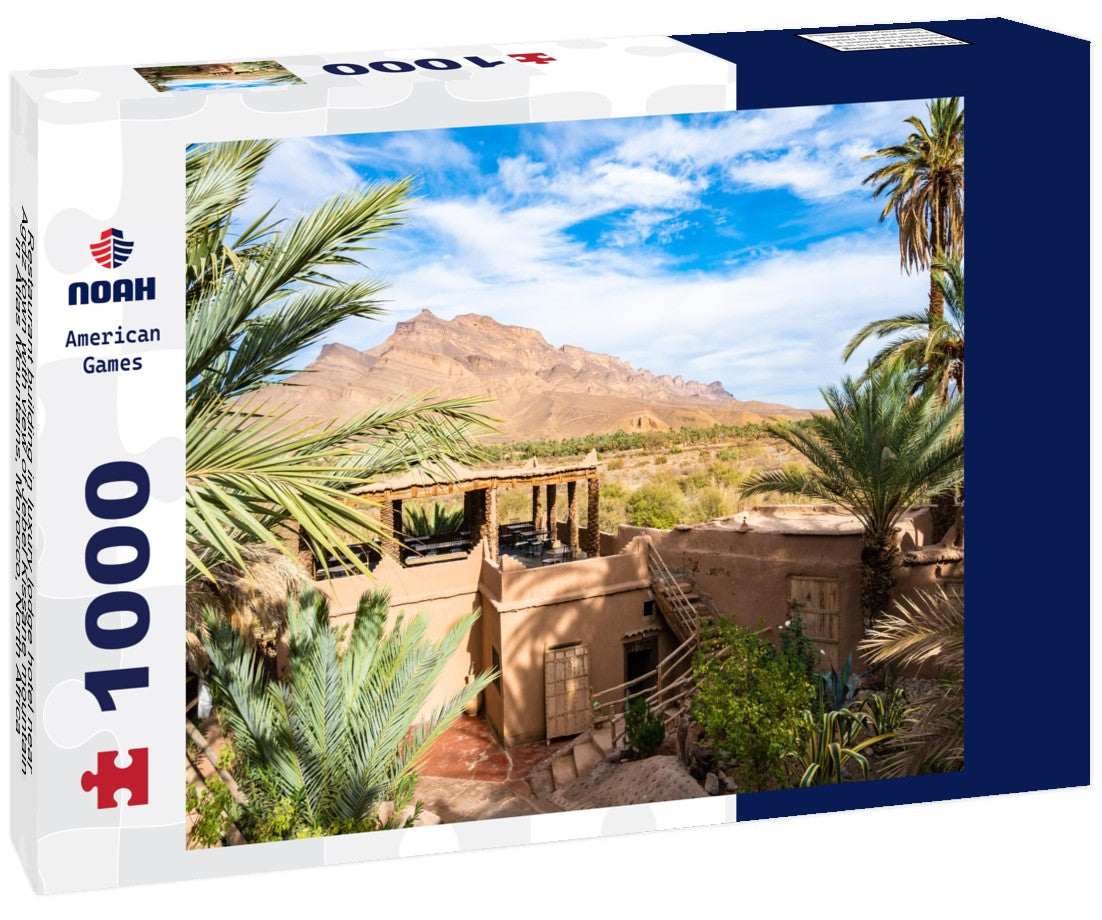 Restaurant building in luxury lodge hotel near Agdz town with view of Jebel Kissane mountain in Atlas Mountains, Morocco, North Africa 1000pc Puzzle