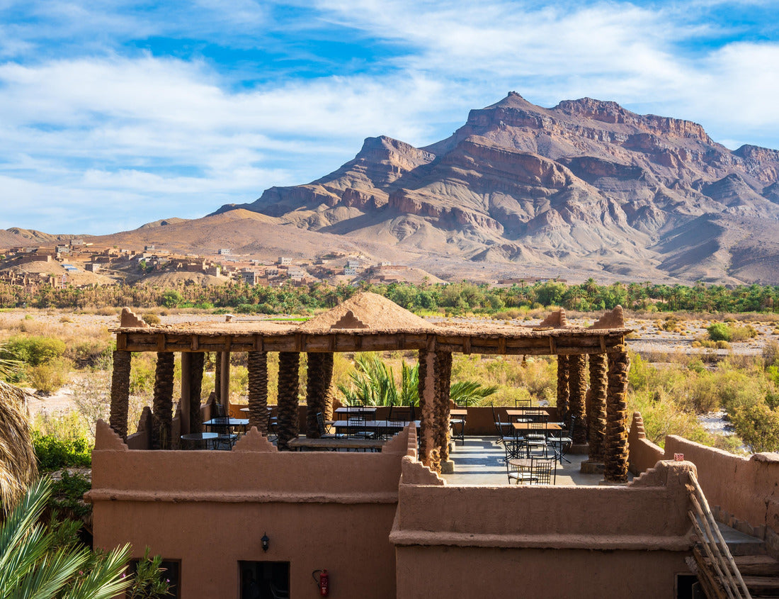 Restaurant building in luxury lodge hotel near Agdz town with view of Jebel Kissane mountain in Atlas Mountains, Morocco, North Africa 1000pc Puzzle