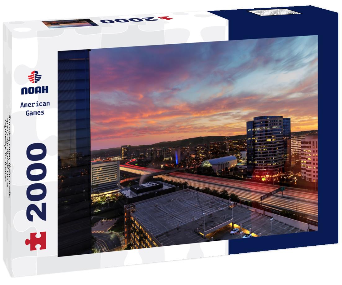 Noah Jigsaw Puzzle Sunrise over light trails and city lights on a highway in Irvine, California, USA 2000 pieces