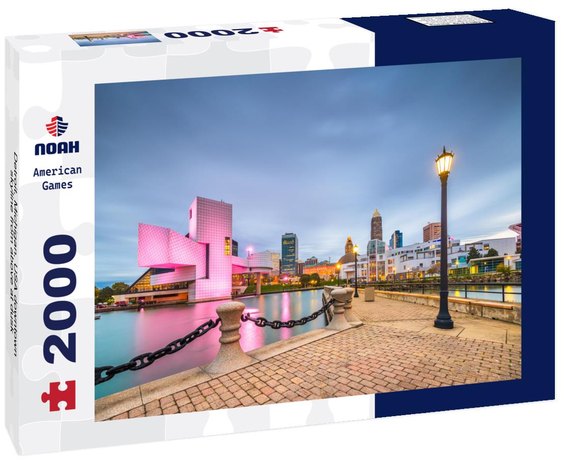 Noah Jigsaw Puzzle Detroit, Michigan, USA downtown skyline from above at dusk 2000 pieces