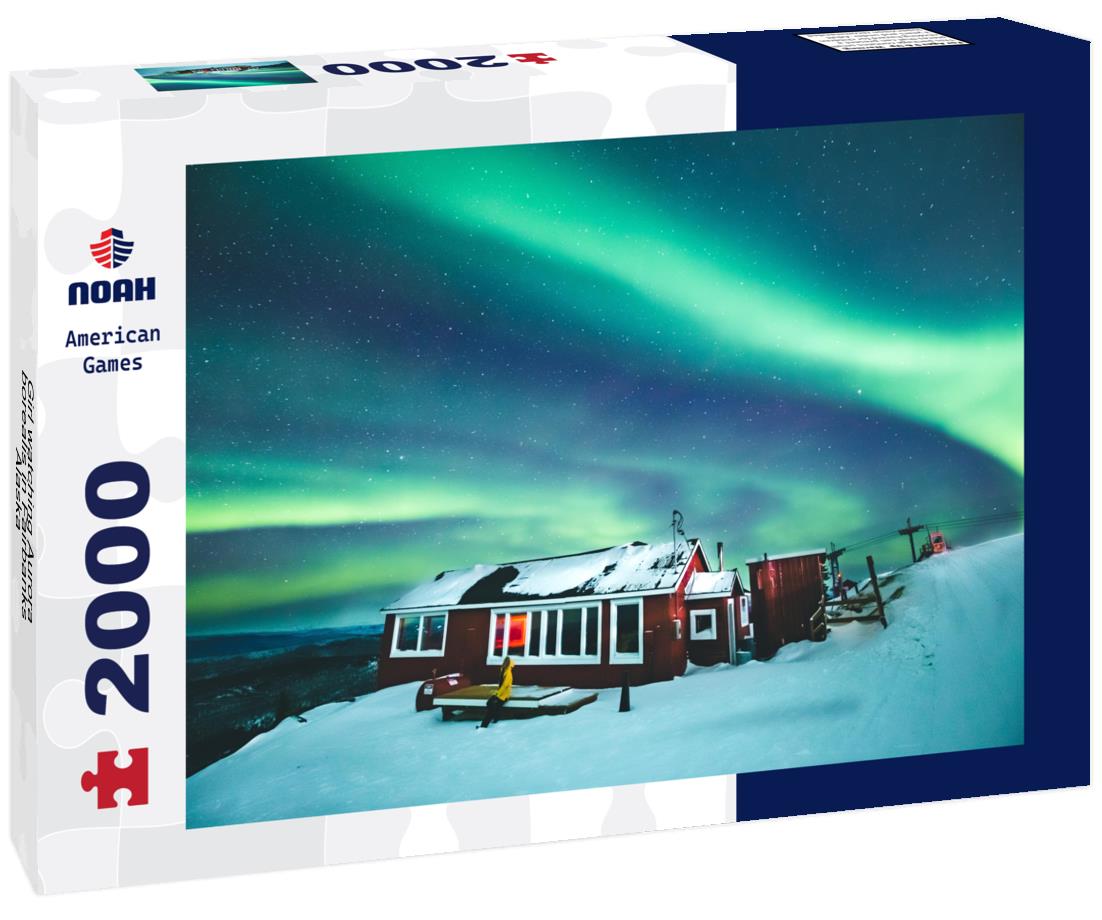 Girl watching Aurora borealis in Fairbanks, Alaska 2000pc Puzzle