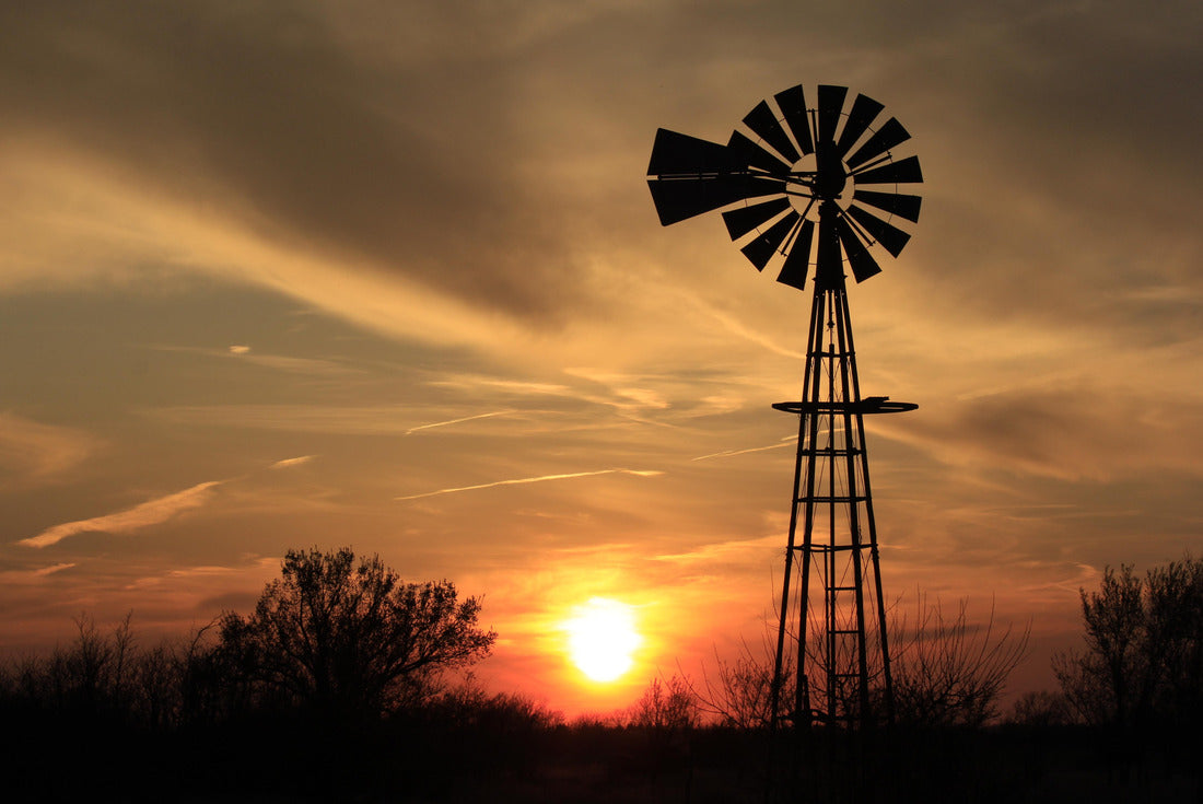 Kansas Windmill Silhouette at Sunset with clouds 2000pc Puzzle