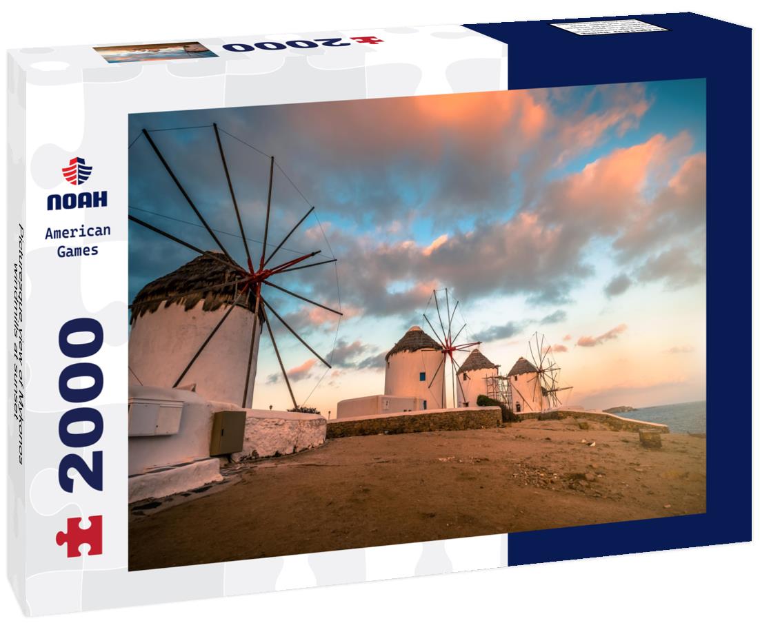 Picturesque view of Mykonos windmills at sunset 2000pc Puzzle