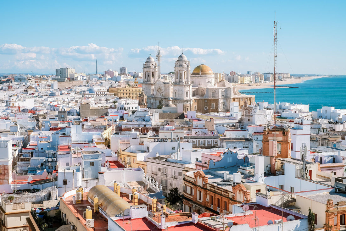 Noah Jigsaw Puzzle Panoramic view of the roofs of the old town and the cathedral of Santa Cruz in the afternoon from the Tavira tower in Cadiz, Andalusia, Spain 2000 Pieces