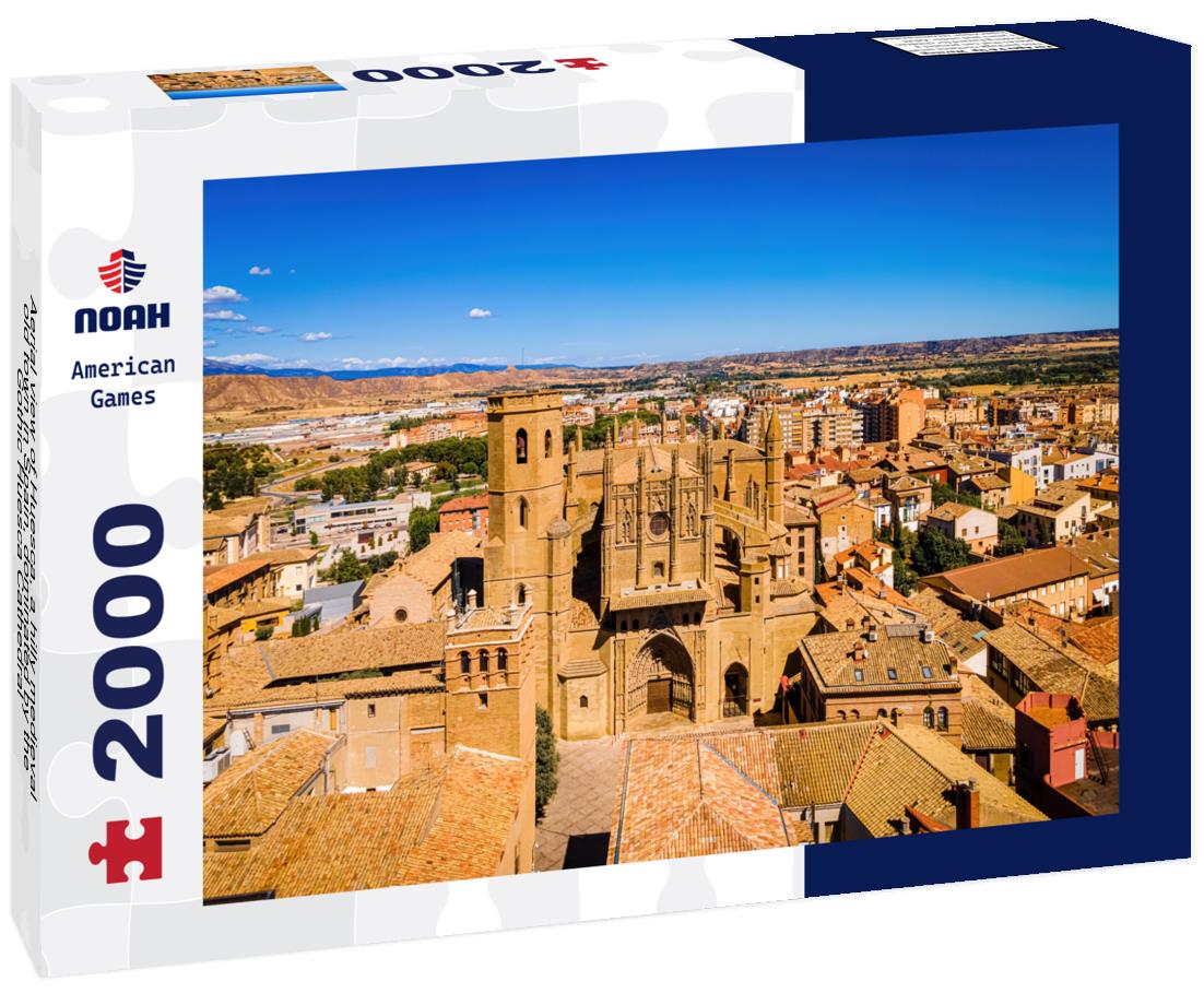 Aerial view of Huesca, a hilly medieval old town in Spain, dominated by the Gothic Huesca Cathedral 2000pc Puzzle