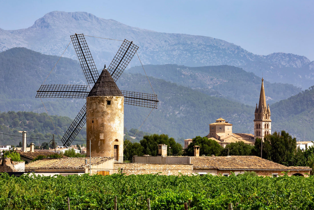 Noah Jigsaw Puzzle Windmill and church, vineyards, Binissalem, Serra de Tramuntana, Mallorca 2000 Pieces