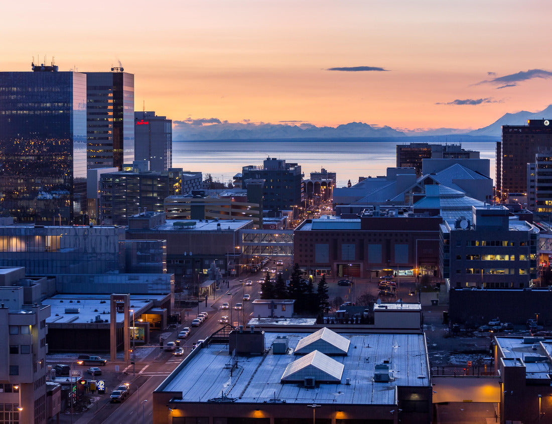 Noah Jigsaw Puzzle Downtown Anchorage, Alaska city skyline at dusk in winter. View to the west towards Cook Inlet 1000 Pieces