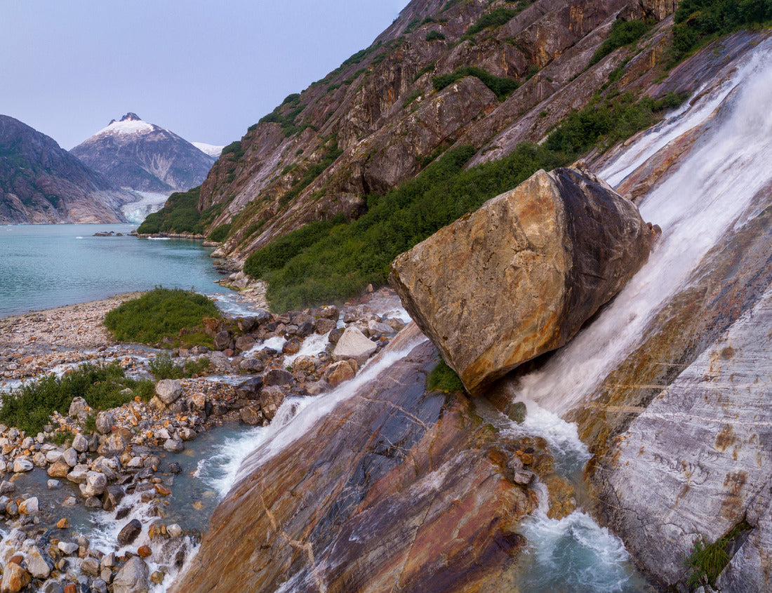 Noah Jigsaw Puzzle USA, Alaska, Tracy Arm Fords Terror Wilderness, waterfall flowing down Endicott Arm near Dawes Glacier at dusk 1000 Pieces