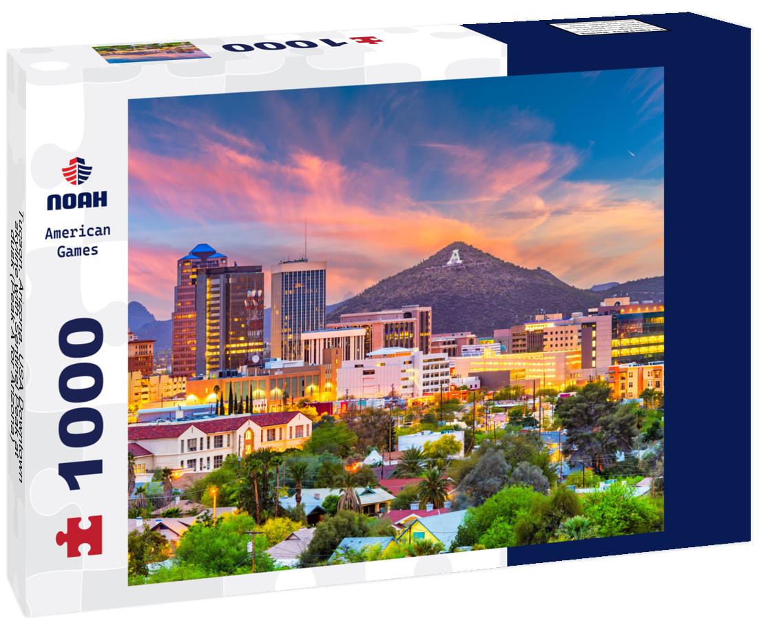 Tucson, Arizona, USA Downtown skyline with Sentinel Peak at dusk (Peak "A" for "Arizona") 1000pc Puzzle
