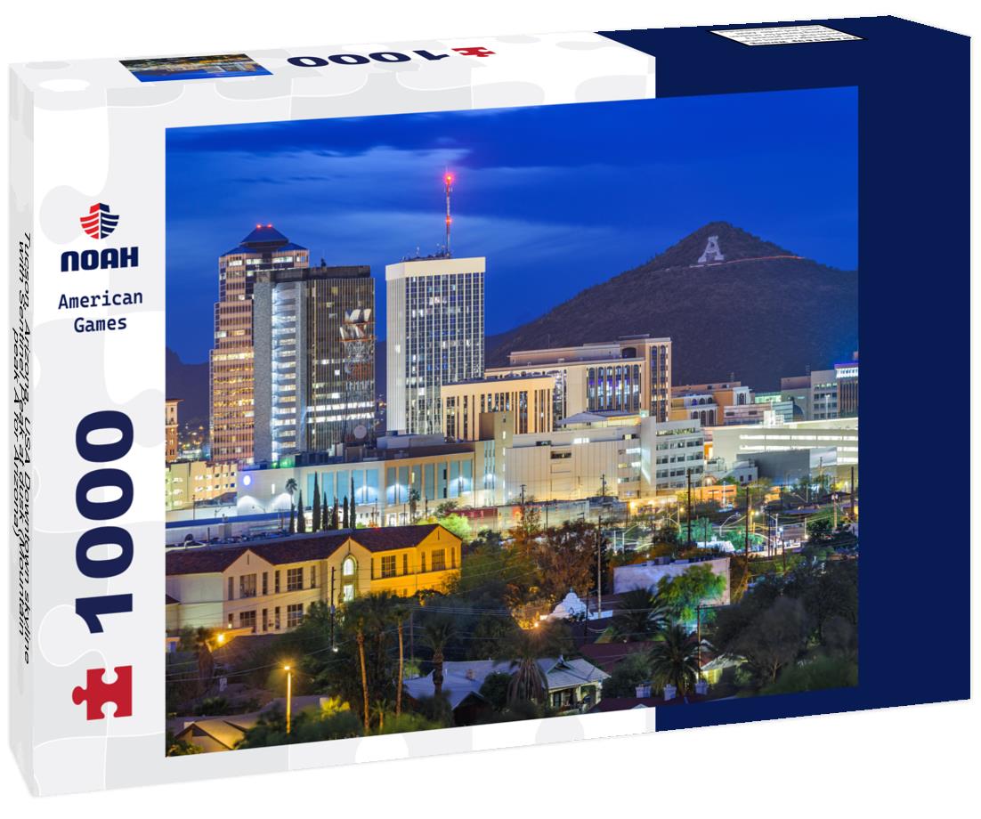Tucson, Arizona, USA Downtown skyline with Sentinel Peak at dusk (Mountain peak "A" for "Arizona") 1000pc Puzzle