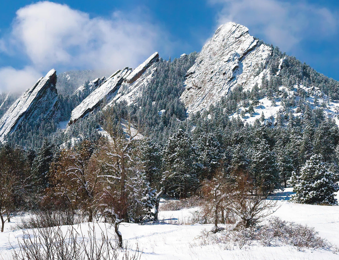 Noah Jigsaw Puzzle Boulder Colorado flatirons frosted with snow against a clear blue sky 1000 Pieces