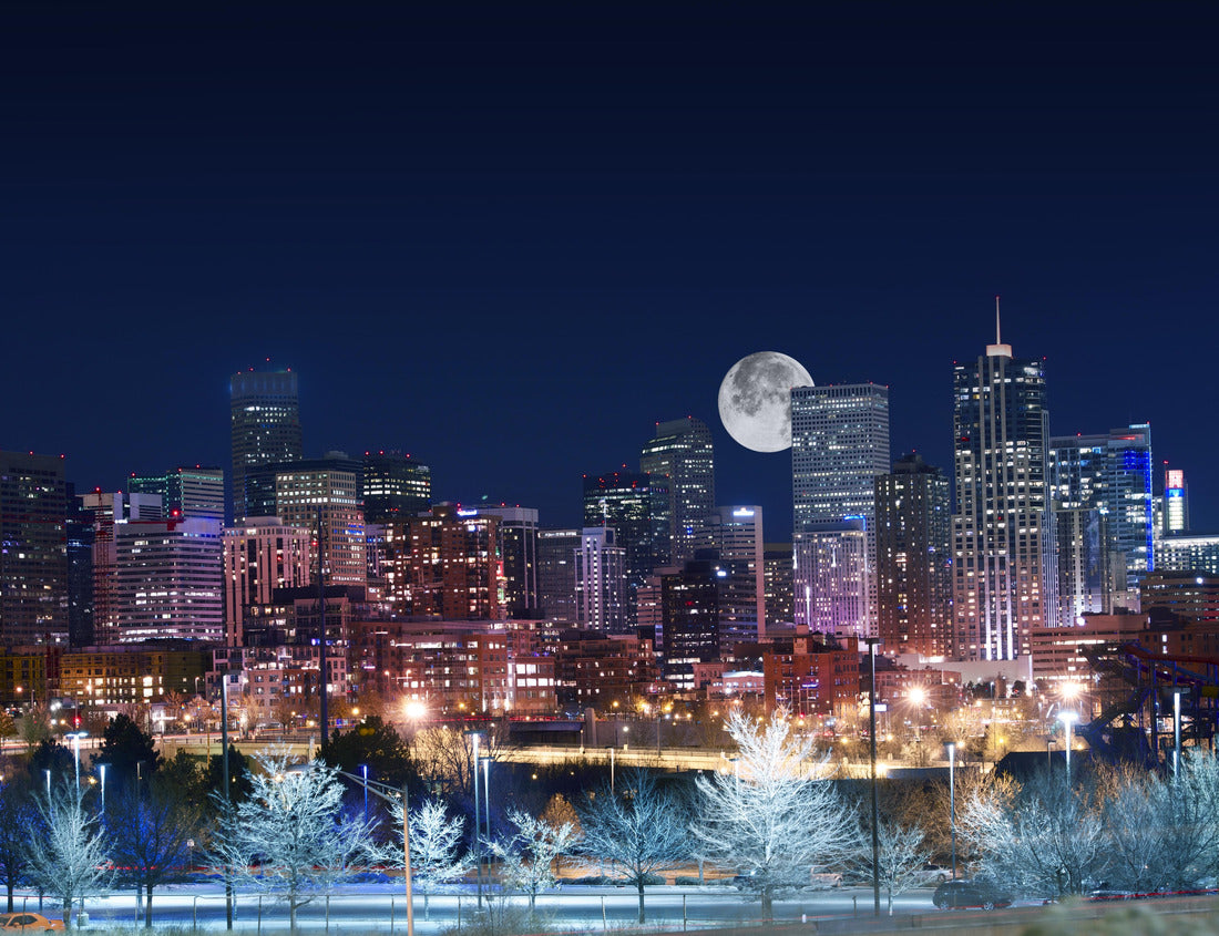 Noah Jigsaw Puzzle Denver skyline west side. Night in Colorado. Downtown Denver with the moon. United States 1000 Pieces