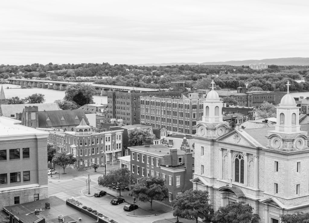 Harrisburg, Historic downtown, Pennsylvania in black white