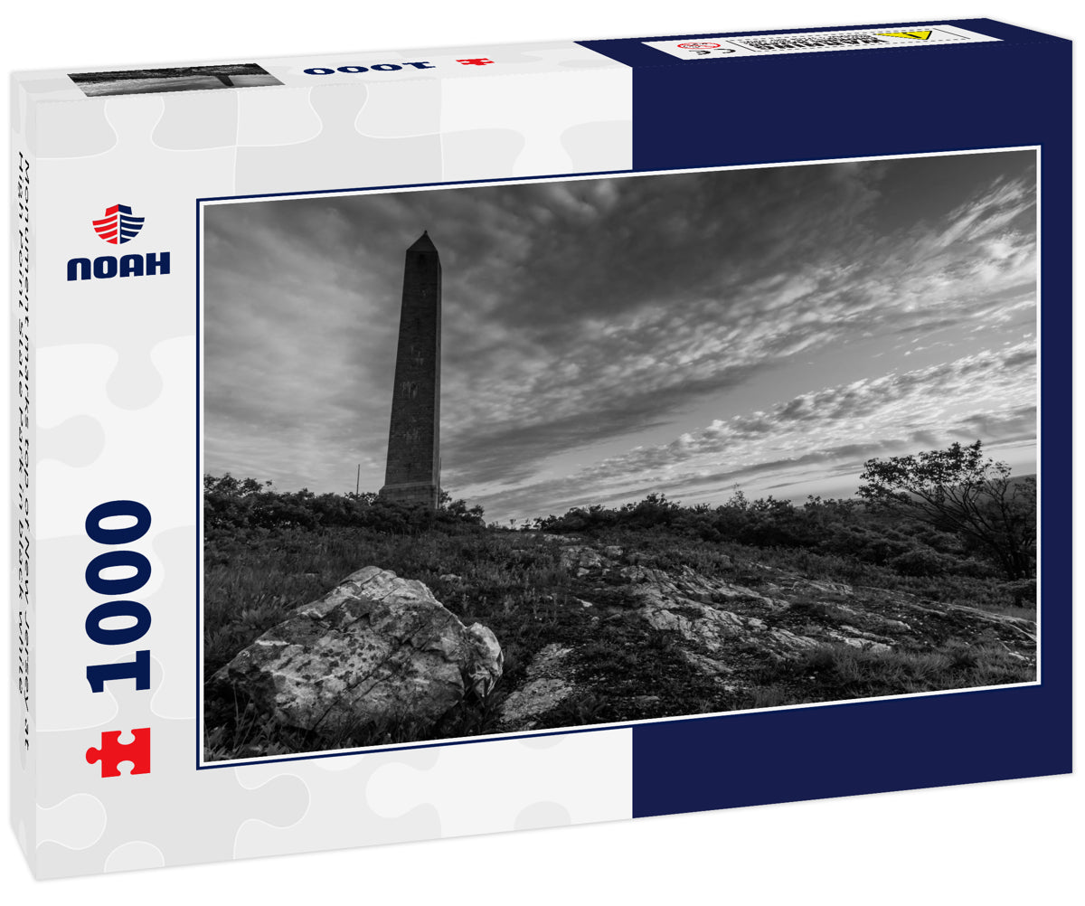 Monument marks top of New Jersey at High Point State Park in black white