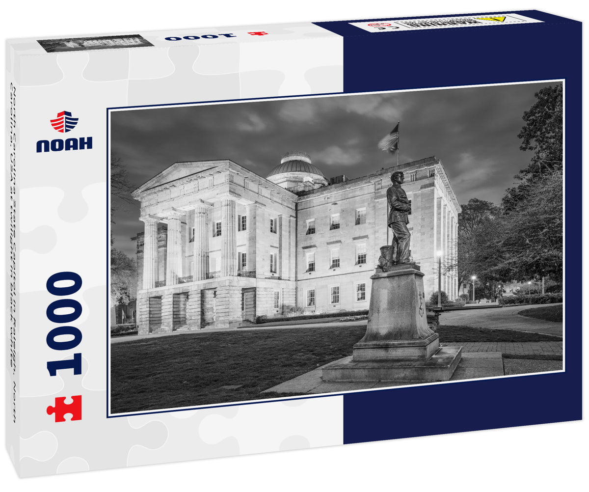 North Carolina State Capitol in Raleigh, North Carolina, USA at twilight in black white