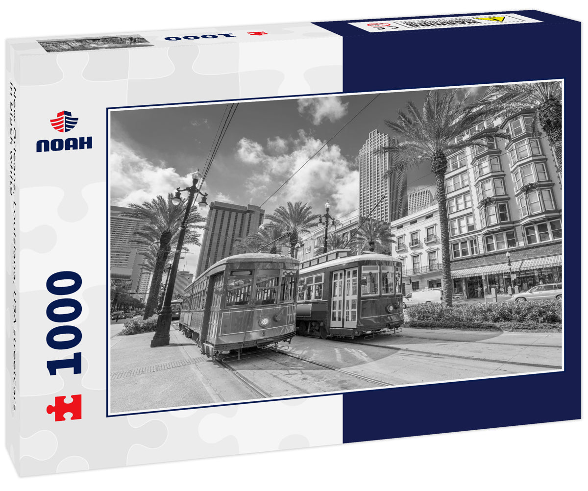 New Orleans, Louisiana, USA streetcars in black white
