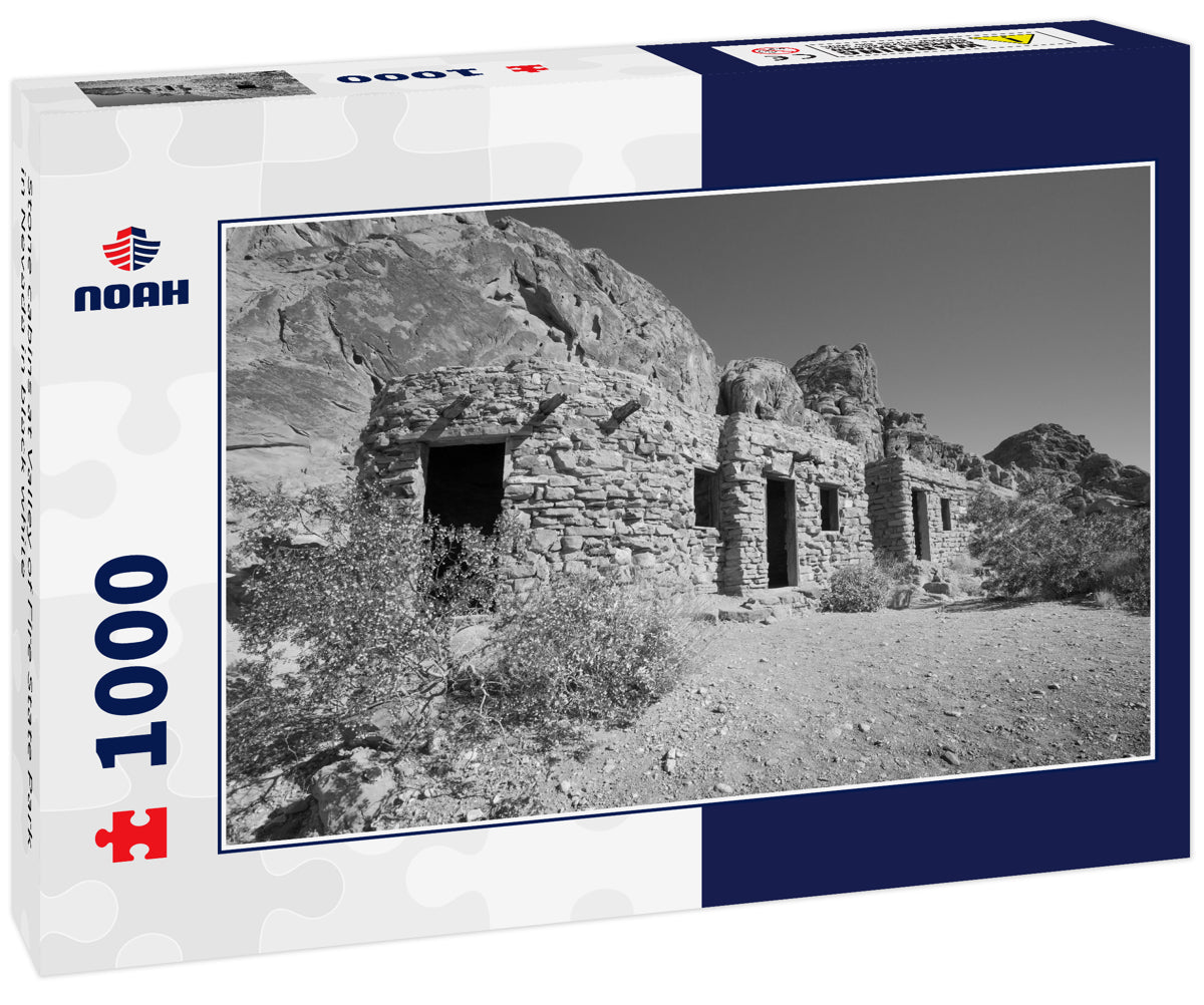 Stone cabins at Valley of Fire State Park in Nevada in black white