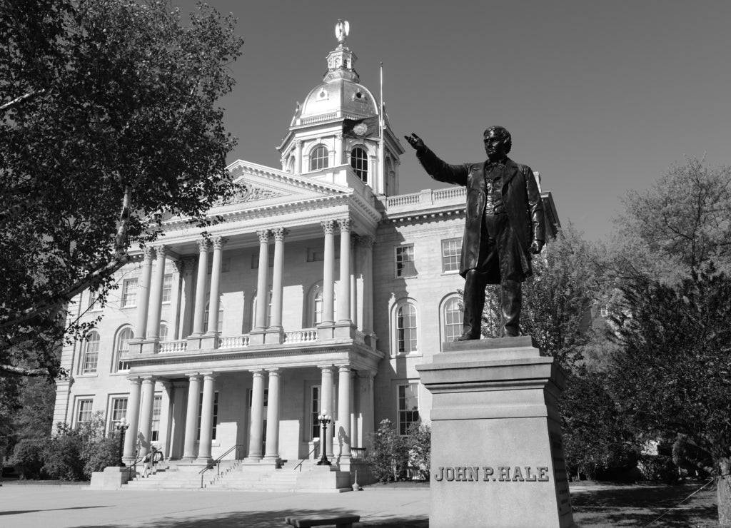 New Hampshire State House, Concord, New Hampshire, USA. New Hampshire State House is the nation's oldest state house, built in 1816 - 1819 in black white