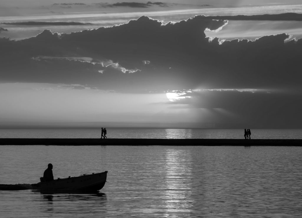 Sunset in Ludington, Michigan in black white