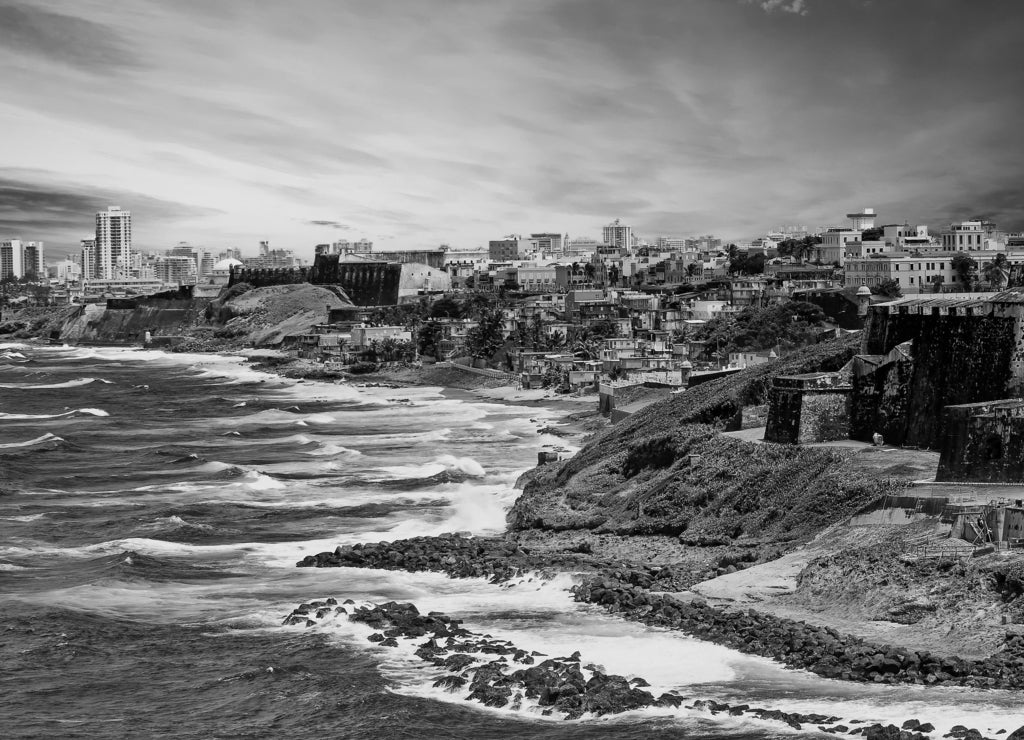 Rocky Coast of Puerto Rico in black white