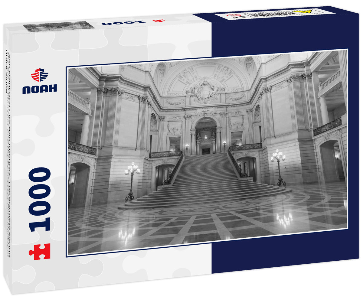 San Francisco City Hall Interiors. The Rotunda Facing the Grand Staircase and the Tennessee Pink Marble in black white