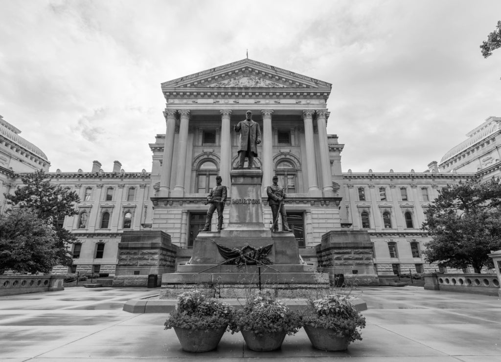 State House Tour Office in Indianapolis Indiana During Summer in black white