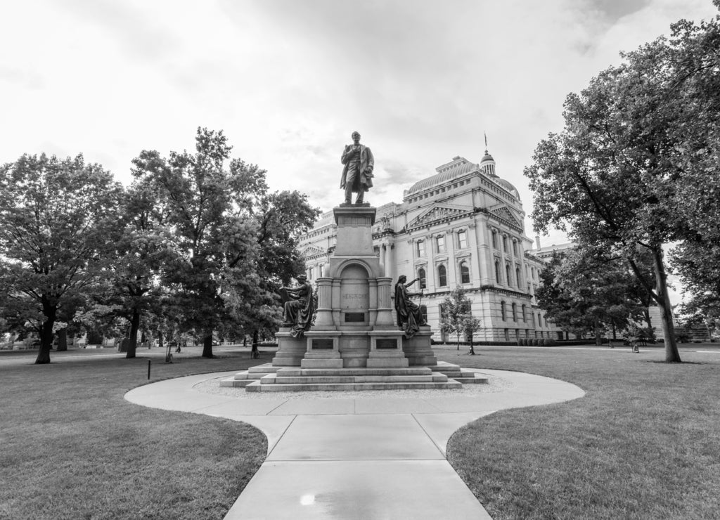 State House Tour Office in Indianapolis Indiana During Summer in black white