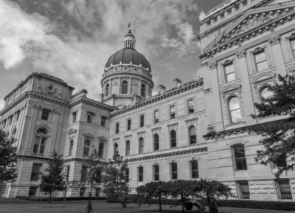 State House Tour Office in Indianapolis Indiana During Summer in black white