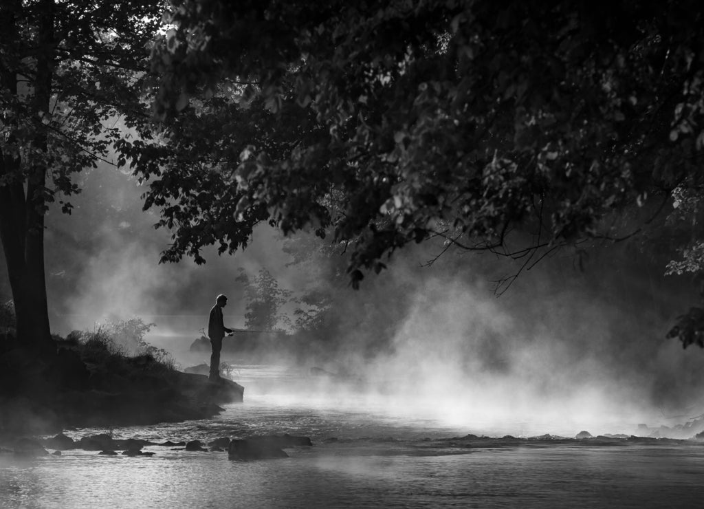 Roaring River State Park near Cassville, Missouri. Known for its trout park and clear river. Campground, conference center and hotel in black white