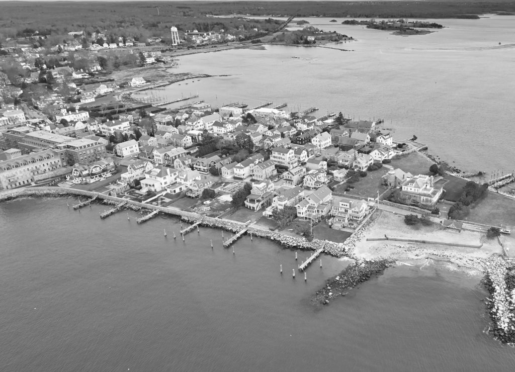 Stonington Aerial, Connecticut in black white