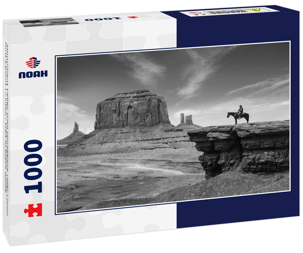 Monument Valley with Horseback rider ( john ford's point ) / Utah - USA in black white