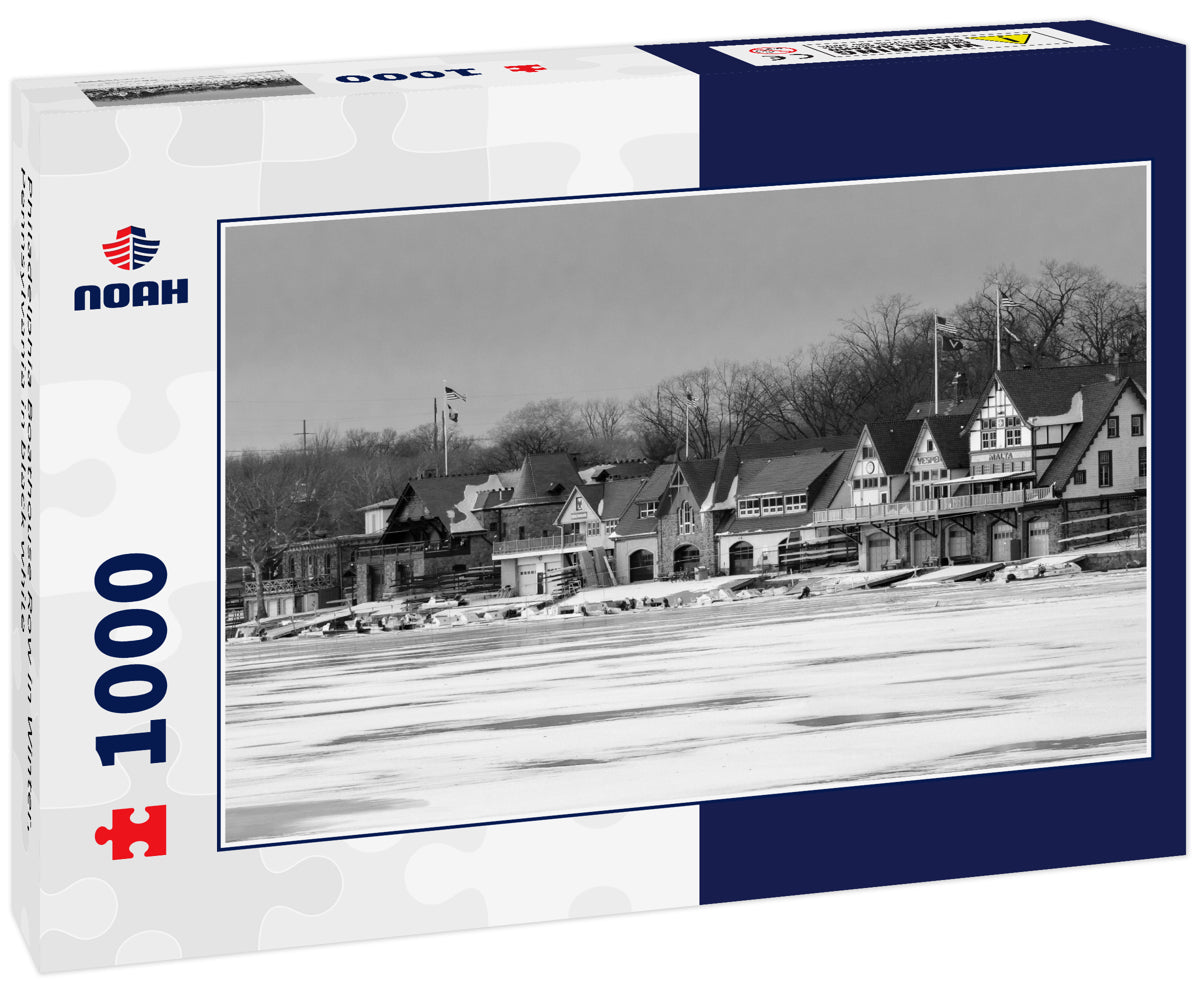 Philadelphia Boathouse Row in Winter, Pennsylvania in black white