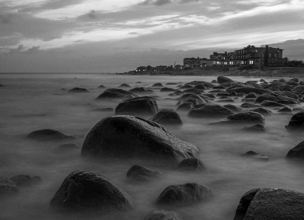 Ocean in Charlestown, Rhode Island in black white