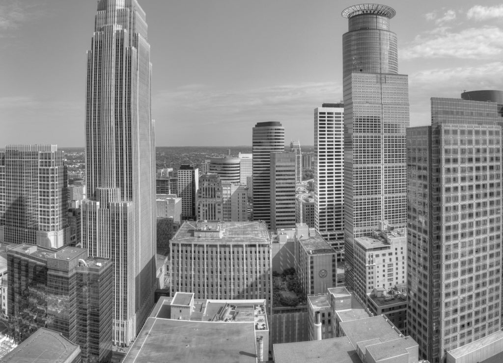 Minneapolis Skyline in Minnesota, USA in black white