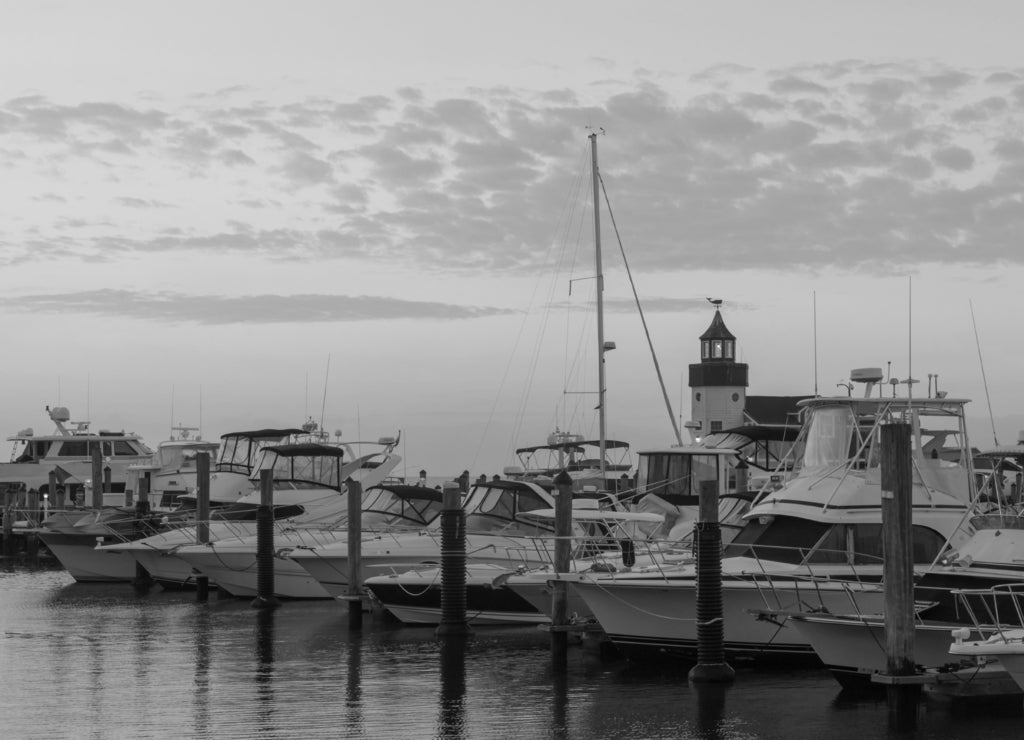 Saybrook Point at sunrise, Connecticut in black white
