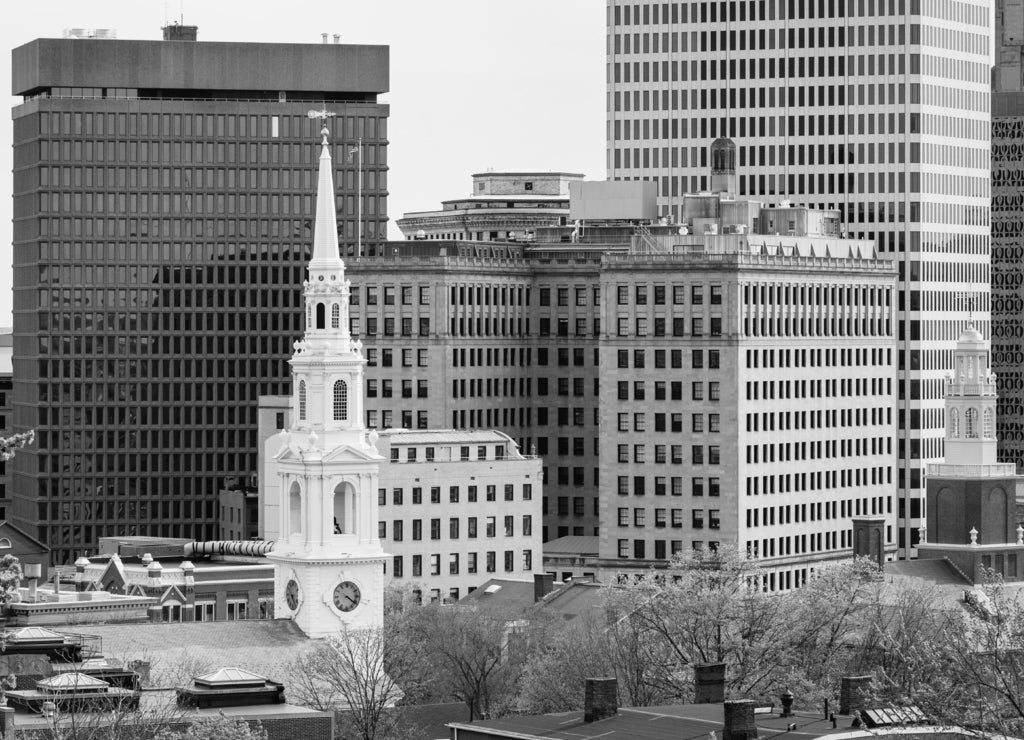 View of the skyline from Prospect Terrace, in Providence, Rhode Island in black white
