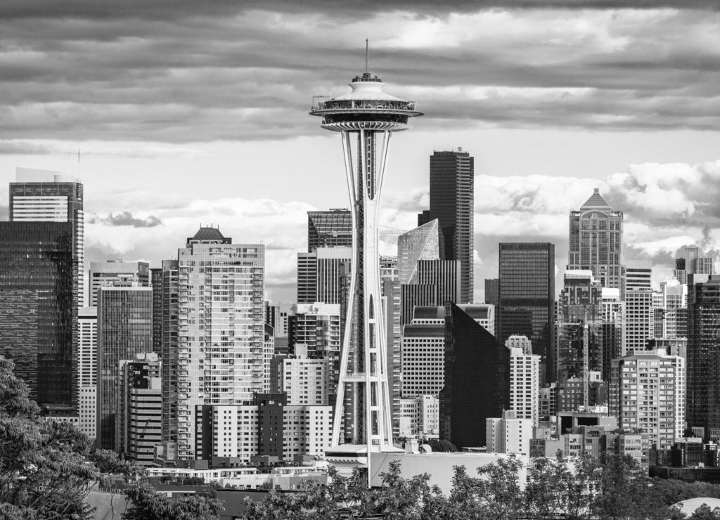 Seattle, Washington, USA in black white