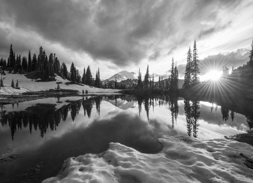 Tipsoo lake at sunset - Mt Rainier, Washington in black white