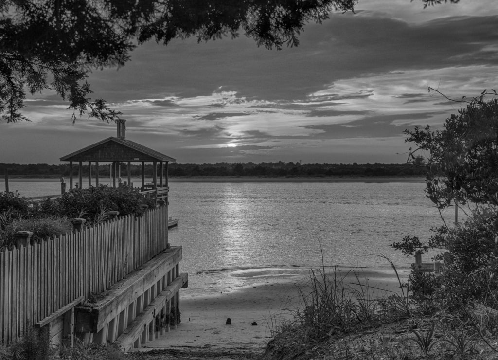 Sound Side Sunset North Carolina in black white