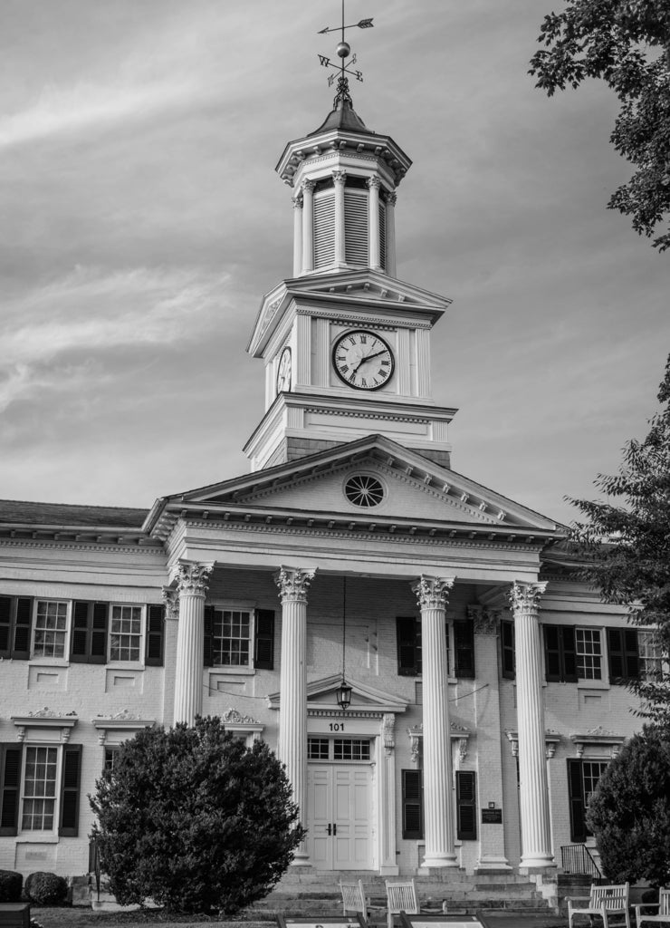McMurran Hall, at Shephard University, in Shephardstown, West Virginia in black white